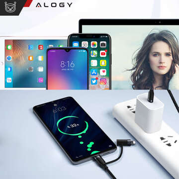 Kabel Alogy 2v1 USB-C to Lightning PowerDelivery pro Apple iPhone PD 60W 100cm černý