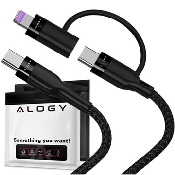 Kabel Alogy 2v1 USB-C to Lightning PowerDelivery pro Apple iPhone PD 60W 100cm černý