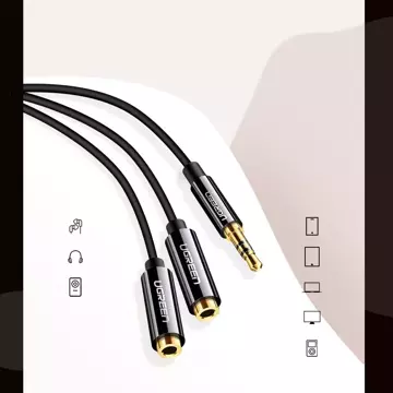 Kabel UGREEN kabelový rozbočovač sluchátek 3,5 mm mini jack AUX 25 cm černý (20816)