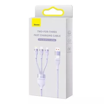 Kabel USB 3w1 Baseus Flash Series 2, USB-C micro USB Lightning, 100 W, 1,2 m (fioletowy)