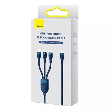 Kabel USB 3w1 Baseus Flash Series 2, USB-C micro USB Lightning, 100 W, 1,5 m (niebieski)