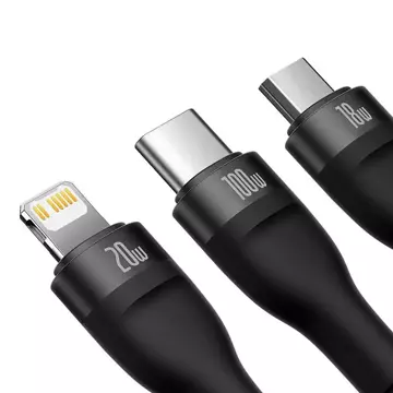 Kabel USB 3w1 Baseus Flash Series 2, USB-C micro USB Lightning, 100W, 1,5m (černý)