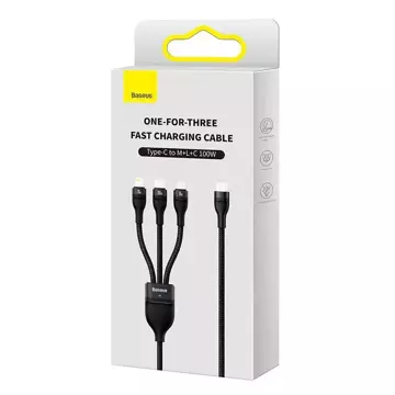 Kabel USB 3w1 Baseus Flash Series 2, USB-C micro USB Lightning, 100W, 1,5m (černý)