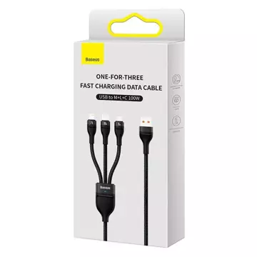 Kabel USB 3w1 Baseus Flash Series, USB-C micro USB Lightning, 100W, 1,2m (černý)