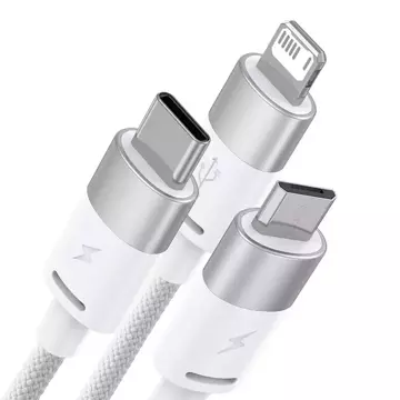 Kabel USB 3w1 Baseus StarSpeed, USB-C micro USB Lightning, 3,5A, 1,2m (biały)