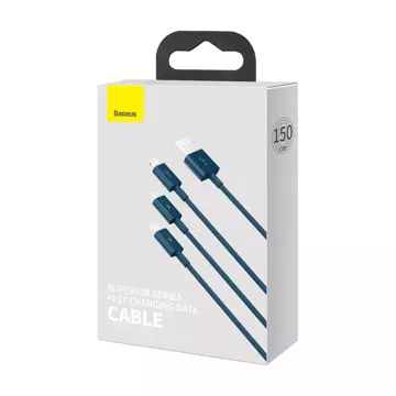 Kabel USB 3w1 Baseus Superior Series, USB do micro USB / USB-C / Lightning, 3,5 A, 1,2 m (niebieski)