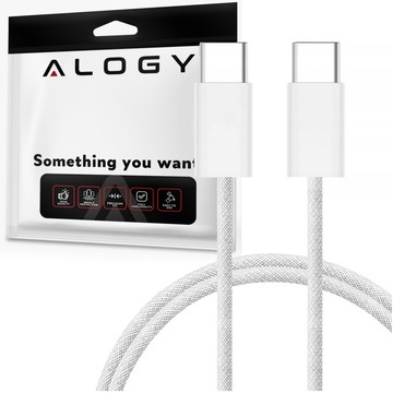 Kabel USB-C typu C Silný rychlý 60W PD 1M pro iPhone 15 Alogy nylonový kabel bílý