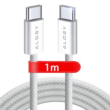 Kabel USB-C typu C Silný rychlý 60W PD 1M pro iPhone 15/Pro/Max iPad MacBook Alogy nylonový kabel bílý