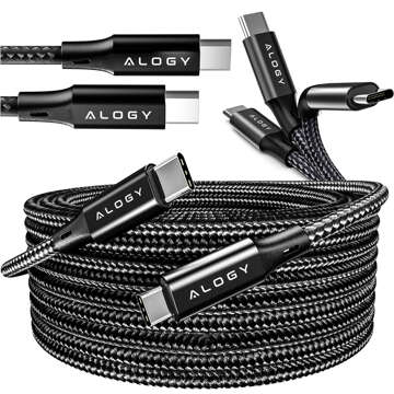 Kabel USB-C typu C silný rychlý 60W PD 1M pro iPhone 15/Pro/Max nylonový kabel Alogy Black