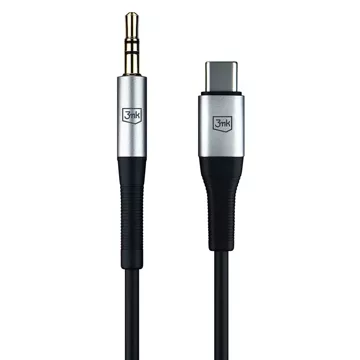 Kabel audio adaptéru USB-C Typ C na Mini Jack 3,5mm kabel 1m 3mk AUX kabel černý a stříbrný