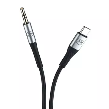 Kabel audio adaptéru USB-C Typ C na Mini Jack 3,5mm kabel 1m 3mk AUX kabel černý a stříbrný