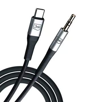 Kabel audio adaptéru USB-C Typ C na Mini Jack 3,5mm kabel 1m 3mk AUX kabel černý a stříbrný