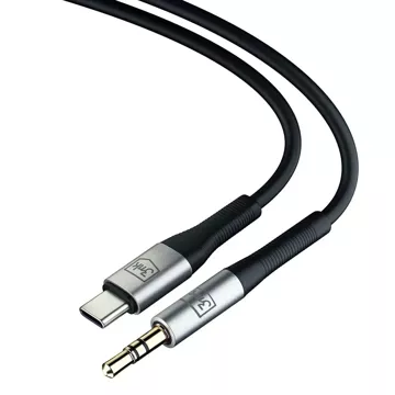 Kabel audio adaptéru USB-C Typ C na Mini Jack 3,5mm kabel 1m 3mk AUX kabel černý a stříbrný