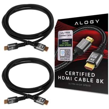 Kabel x2 HDMI 2.1 Alogy 8K 60Hz 48Gbps 3m Czarny