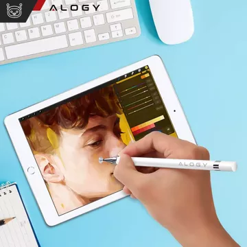 Kapacitní dotykový stylus Alogy 2 v 1 pro obrazovku telefonu tablet s perem Bílá