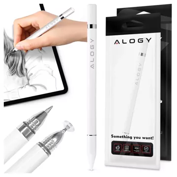 Kapacitní dotykový stylus Alogy 2 v 1 pro obrazovku telefonu tablet s perem Bílá