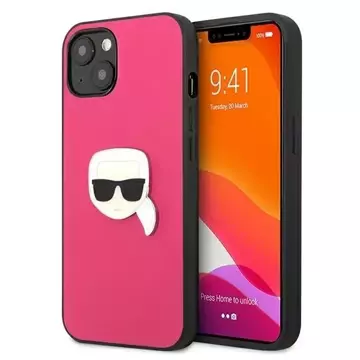 Karl Lagerfeld KLHCP13SPKMP iPhone 13 mini 5,4" różowy/růžový pevný obal Kožený Ikonik Karl`s Head Metal