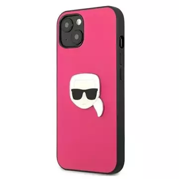 Karl Lagerfeld KLHCP13SPKMP iPhone 13 mini 5,4" różowy/růžový pevný obal Kožený Ikonik Karl`s Head Metal