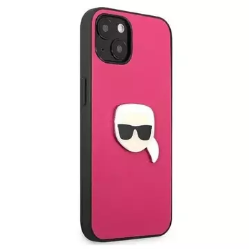 Karl Lagerfeld KLHCP13SPKMP iPhone 13 mini 5,4" różowy/růžový pevný obal Kožený Ikonik Karl`s Head Metal