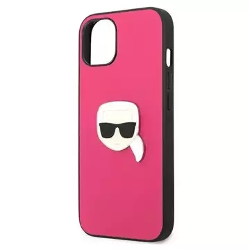 Karl Lagerfeld KLHCP13SPKMP iPhone 13 mini 5,4" różowy/růžový pevný obal Kožený Ikonik Karl`s Head Metal