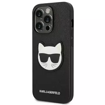 Karl Lagerfeld KLHCP14LSAPCHK ochranný obal na telefon pro Apple iPhone 14 Pro 6.1" hardcase black/black Saffiano Choupette Head Patch