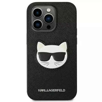 Karl Lagerfeld KLHCP14LSAPCHK ochranný obal na telefon pro Apple iPhone 14 Pro 6.1" hardcase black/black Saffiano Choupette Head Patch