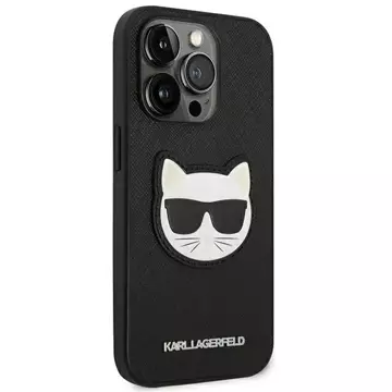 Karl Lagerfeld KLHCP14LSAPCHK ochranný obal na telefon pro Apple iPhone 14 Pro 6.1" hardcase black/black Saffiano Choupette Head Patch