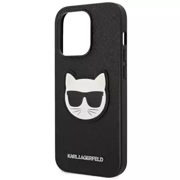 Karl Lagerfeld KLHCP14LSAPCHK ochranný obal na telefon pro Apple iPhone 14 Pro 6.1" hardcase black/black Saffiano Choupette Head Patch