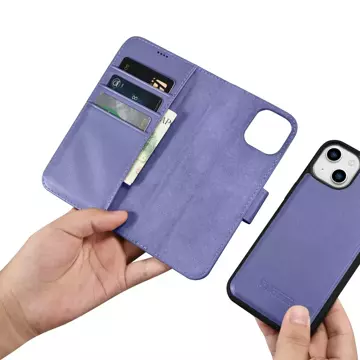 Kožené flipové pouzdro iCarer Wallet Case 2v1 iPhone 14 Plus Anti-RFID Světle fialové (WMI14220727-LP)