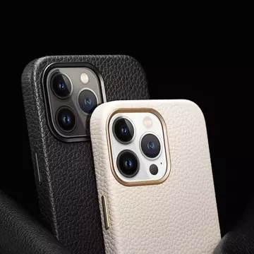 Kožené pouzdro Dux Ducis Roma pro iPhone 13 Pro elegantní pouzdro z pravé kůže bílé