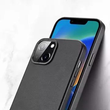 Kožený kryt Dux Ducis Grit pro iPhone 14 Elegantní kryt z umělé kůže (kompatibilní s MagSafe) černý