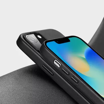 Kožený kryt Dux Ducis Grit pro iPhone 14 Elegantní kryt z umělé kůže (kompatibilní s MagSafe) černý