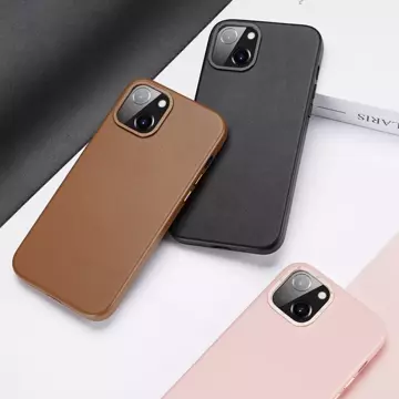 Kožený kryt Dux Ducis Grit pro iPhone 14 Elegantní kryt z umělé kůže (kompatibilní s MagSafe) hnědý