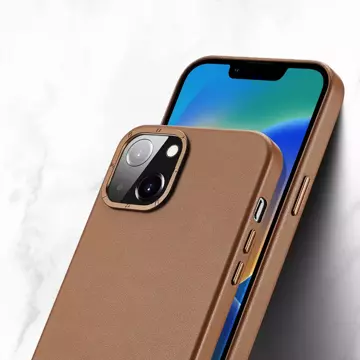 Kožený kryt Dux Ducis Grit pro iPhone 14 Elegantní kryt z umělé kůže (kompatibilní s MagSafe) hnědý