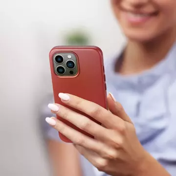 Kožený kryt Dux Ducis Naples pro iPhone 13 Pro Max (kompatibilní s MagSafe) červený