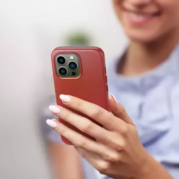 Kožený kryt Dux Ducis Naples pro iPhone 13 Pro (kompatibilní s MagSafe) červený