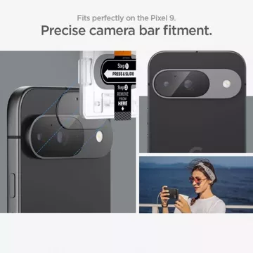 Kryt fotoaparátu z tvrzeného skla Spigen Optik.Tr „EZ Fit“ Ochranný kryt fotoaparátu 2 balení Google Pixel 9 Crystal Clear.