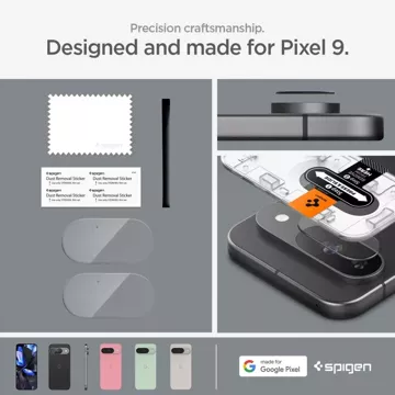 Kryt fotoaparátu z tvrzeného skla Spigen Optik.Tr „EZ Fit“ Ochranný kryt fotoaparátu 2 balení Google Pixel 9 Crystal Clear.