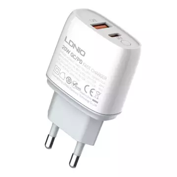 LDNIO A2424C USB nástěnná nabíječka, USB-C 20W kabel USB-C – Lightning