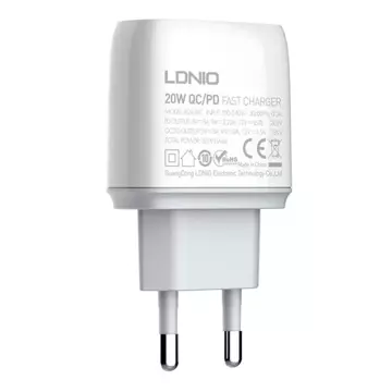 LDNIO A2424C USB nástěnná nabíječka, USB-C 20W kabel USB-C – Lightning