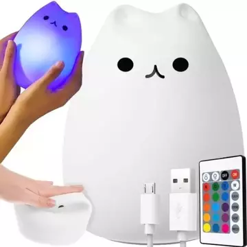 LED silikonová noční lampa pro děti 16 barev Dálkové ovládání Lamp Kitten cat