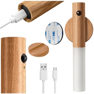 Lampa LED nástěnná teplá lampa s pohybovým senzorem, nástěnná, magnetická, USB-C Světle hnědá