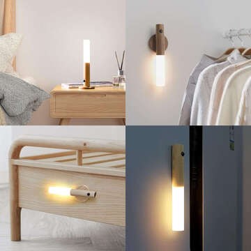 Lampa LED nástěnná teplá lampa s pohybovým senzorem, nástěnná, magnetická, USB-C Světle hnědá