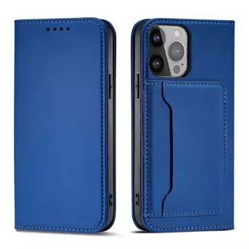 Magnet Card Case pro iPhone 13 obal na karty peněženka stojánek na karty modrý