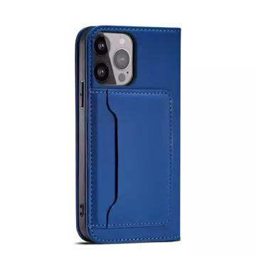 Magnet Card Case pro iPhone 13 obal na karty peněženka stojánek na karty modrý