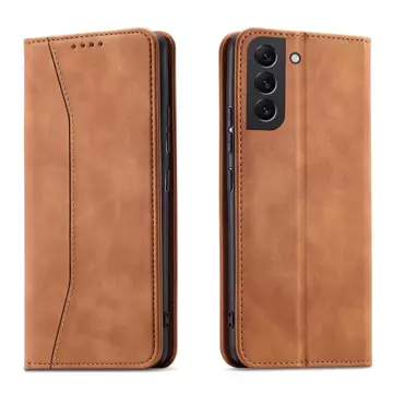 Magnet Fancy Case Cover pro Samsung Galaxy S22 (S22 Plus) Pouch Peněženka Držák karet Hnědý