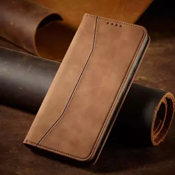 Magnet Fancy Case Cover pro Samsung Galaxy S22 (S22 Plus) Pouch Peněženka Držák karet Hnědý