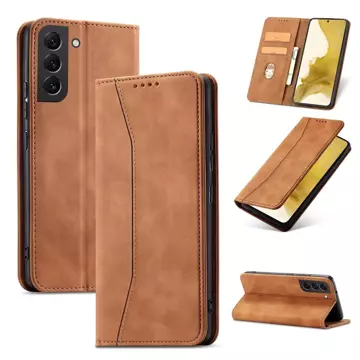 Magnet Fancy Case Cover pro Samsung Galaxy S22 (S22 Plus) Pouch Peněženka Držák karet Hnědý