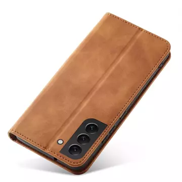 Magnet Fancy Case Cover pro Samsung Galaxy S22 (S22 Plus) Pouch Peněženka Držák karet Hnědý