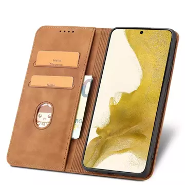 Magnet Fancy Case Cover pro Samsung Galaxy S22 (S22 Plus) Pouch Peněženka Držák karet Hnědý